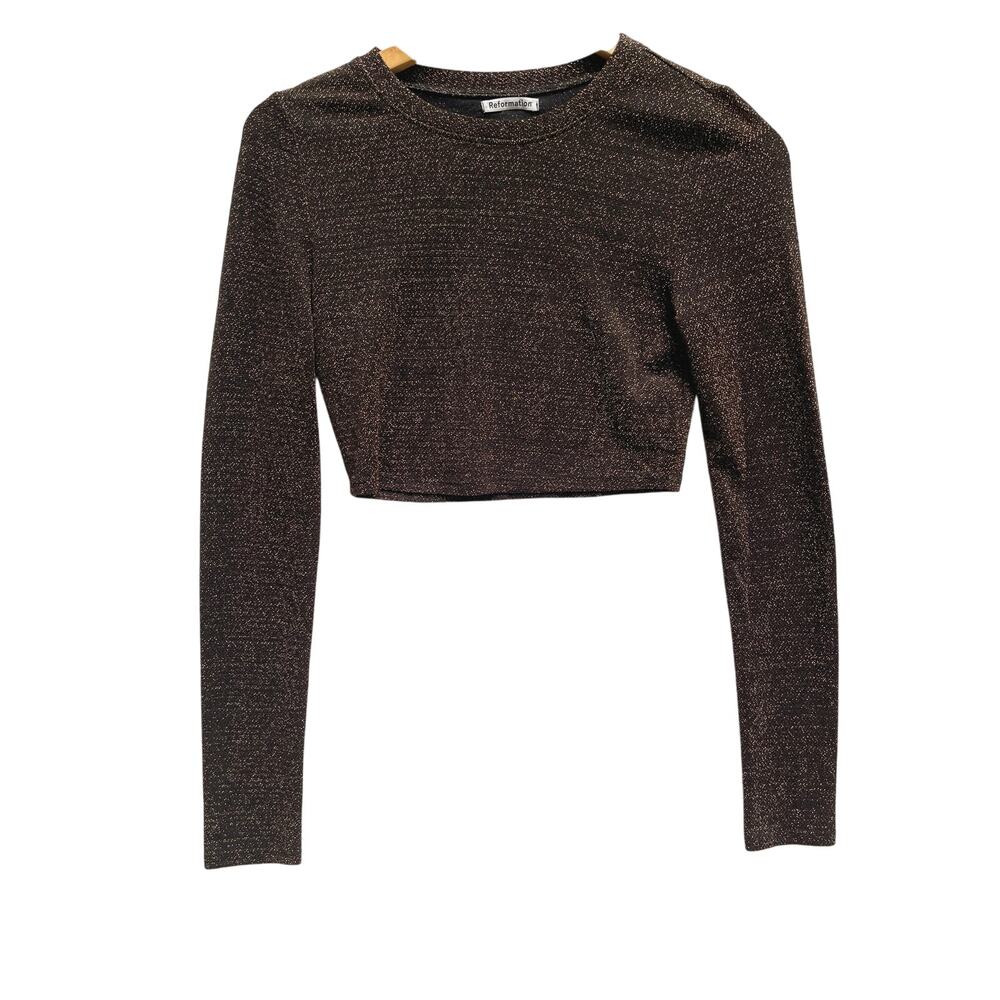 Reformation Zion Black Shimmer Top Size S